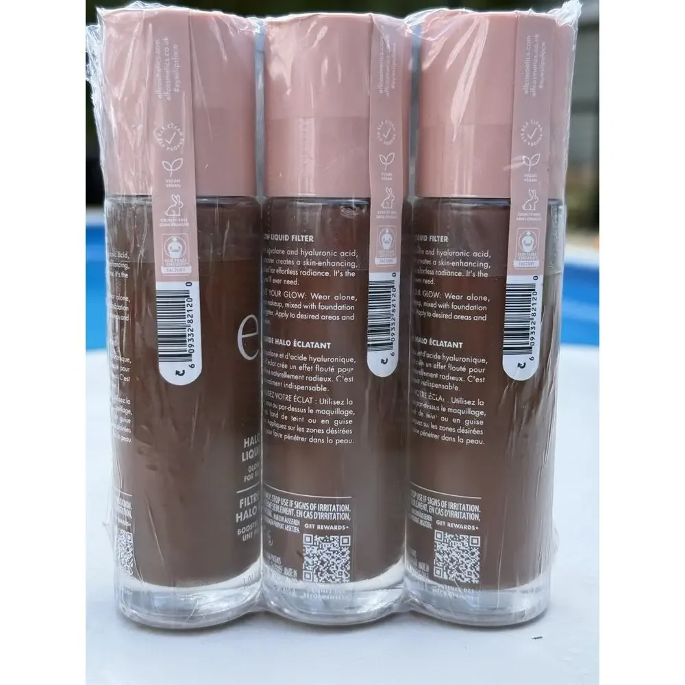 Lot 3 e.l.f. Halo Glow Liquid Filter Shade 8 Rich 1.06 oz Factory Sealed